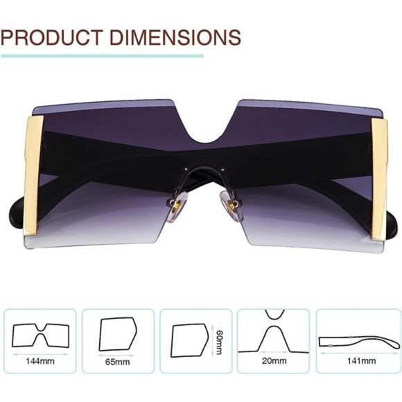 3 Pack Oversized Square Sunglasses for Women Trendy Fashion Rimless Frame Big main image 4